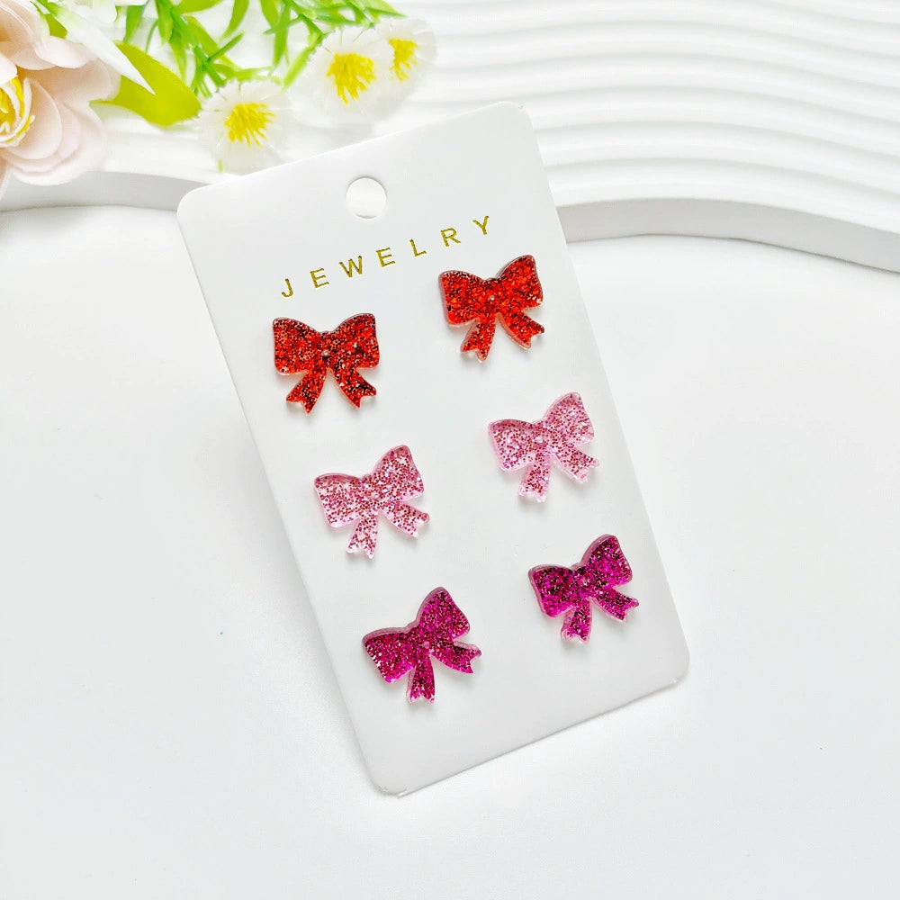 Spring Bow Acrylic Stud Earring Set