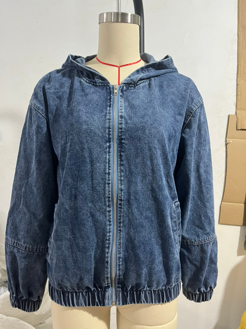 Washed Denim Style Hooded Jacket