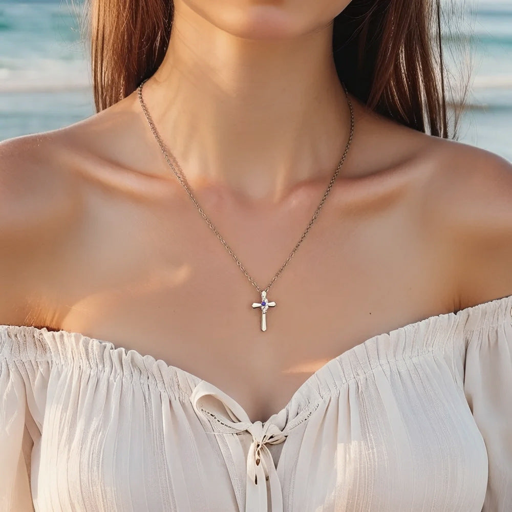 Preorder: Custom Birthstone Cross Necklace