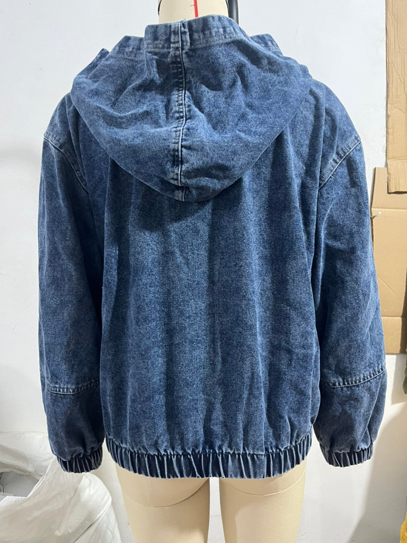 Washed Denim Style Hooded Jacket