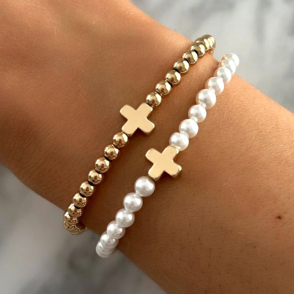 Pearl Cross Bracelet SET