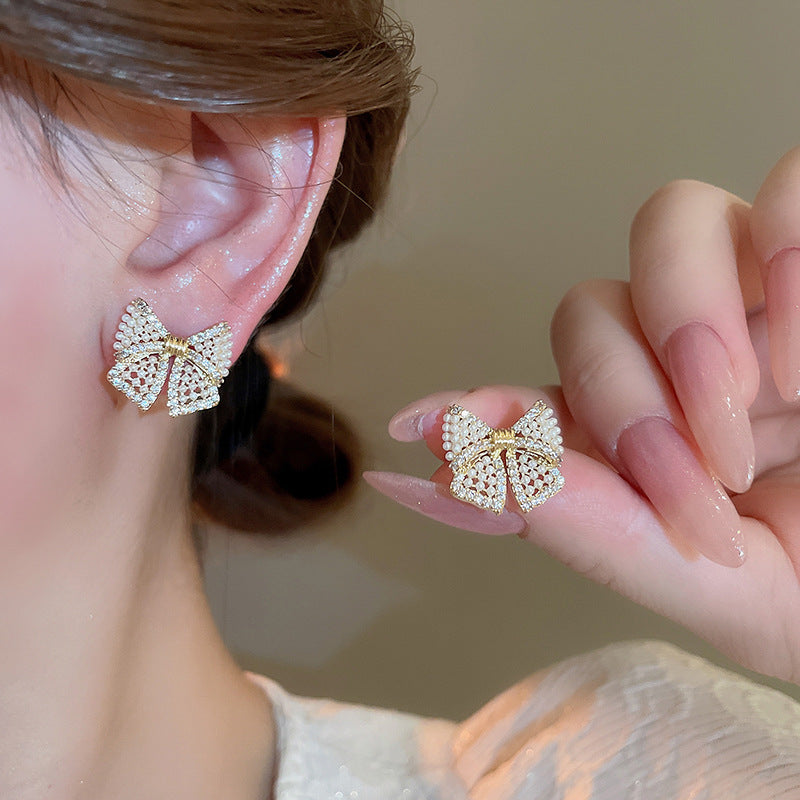 Pearl & Sparkle Bow Studs