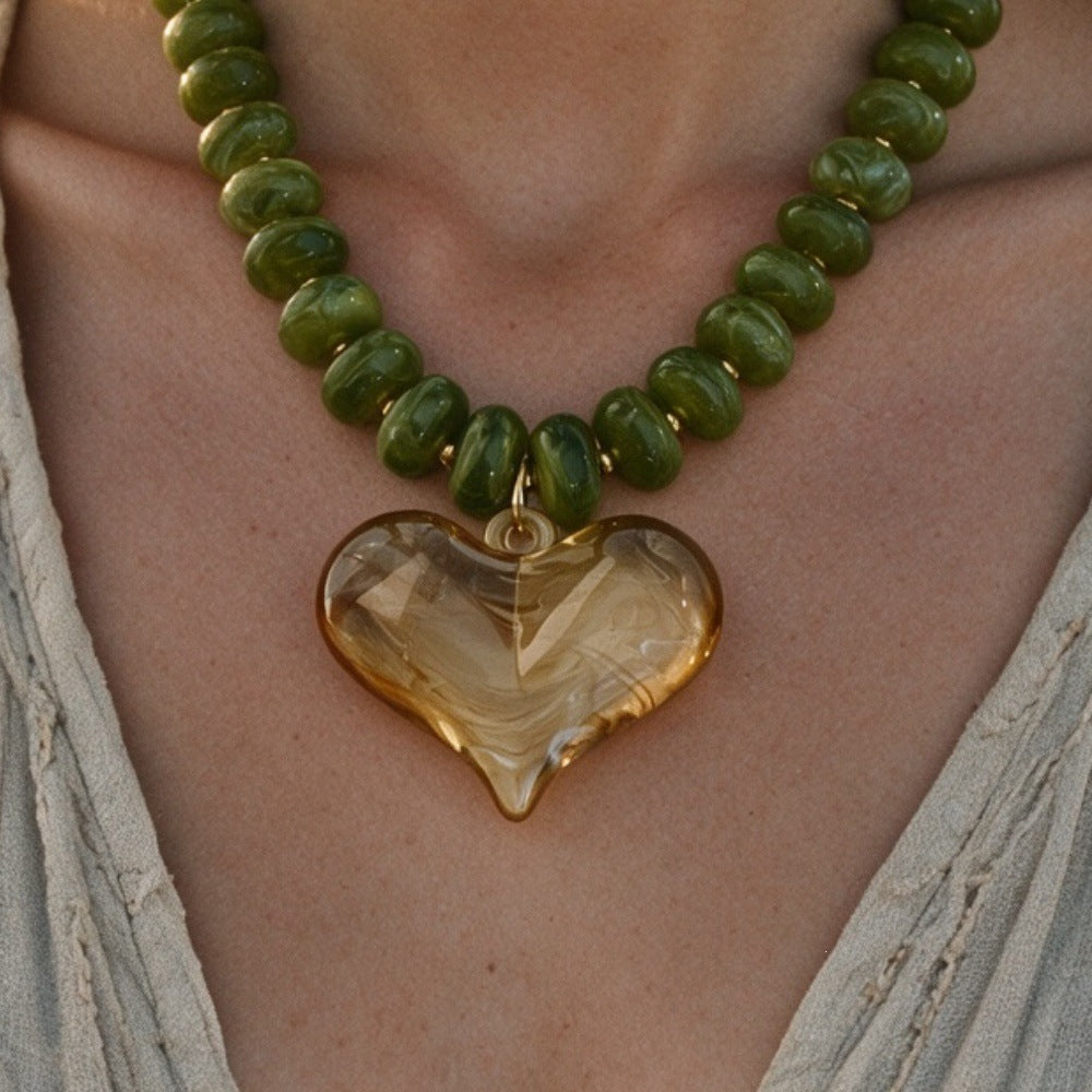 Autumn Heart Beaded Necklace