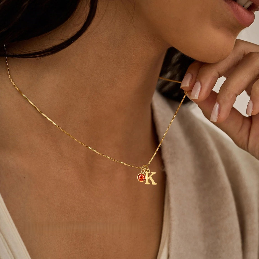 PREORDER: Initial Necklace with Birthstone Accents