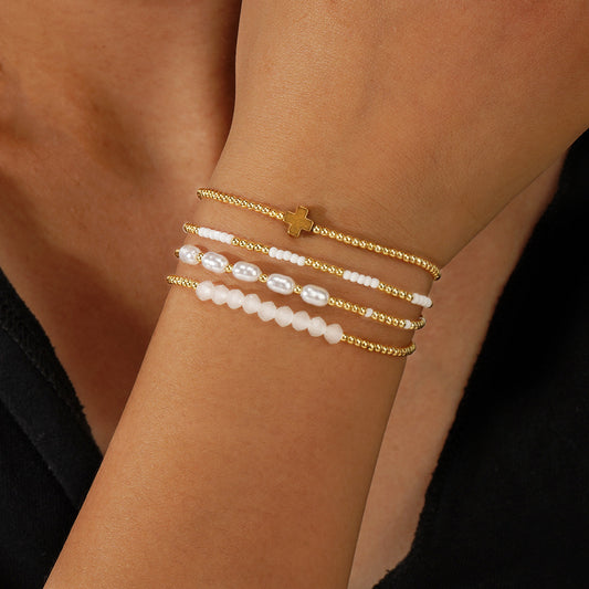 Beaded Cross Bracelet Stack