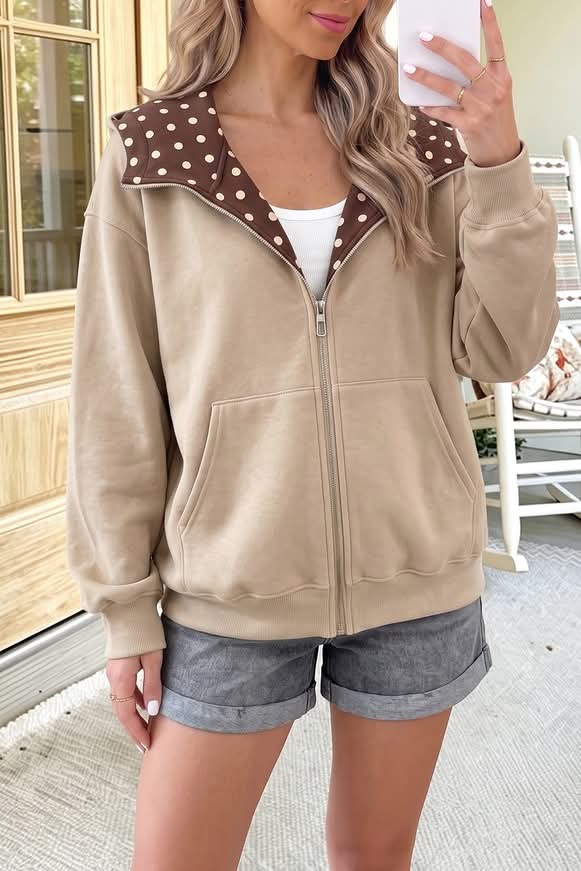 Polka- Dot Zip Up Sweatshirt