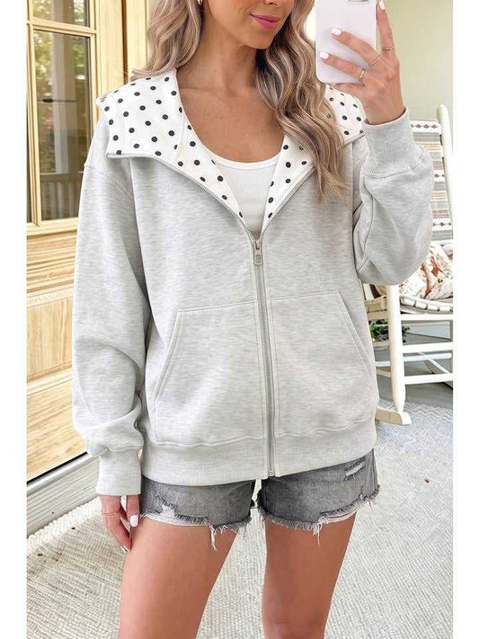 Polka- Dot Zip Up Sweatshirt