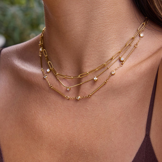 Preorder: Triple Layer Bar and Bezel Necklace Set