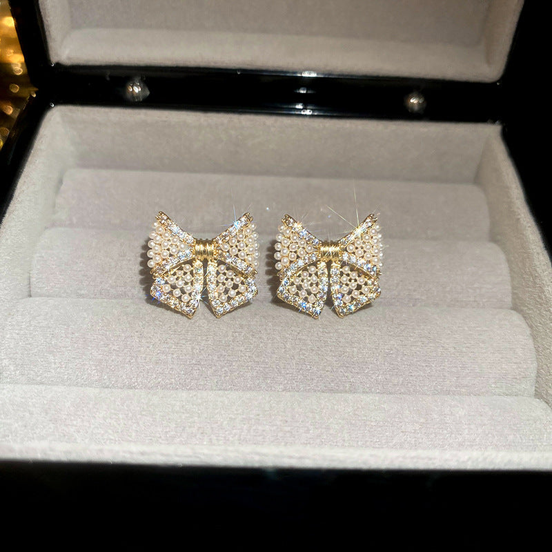 Pearl & Sparkle Bow Studs