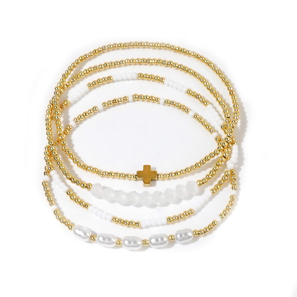 Beaded Cross Bracelet Stack