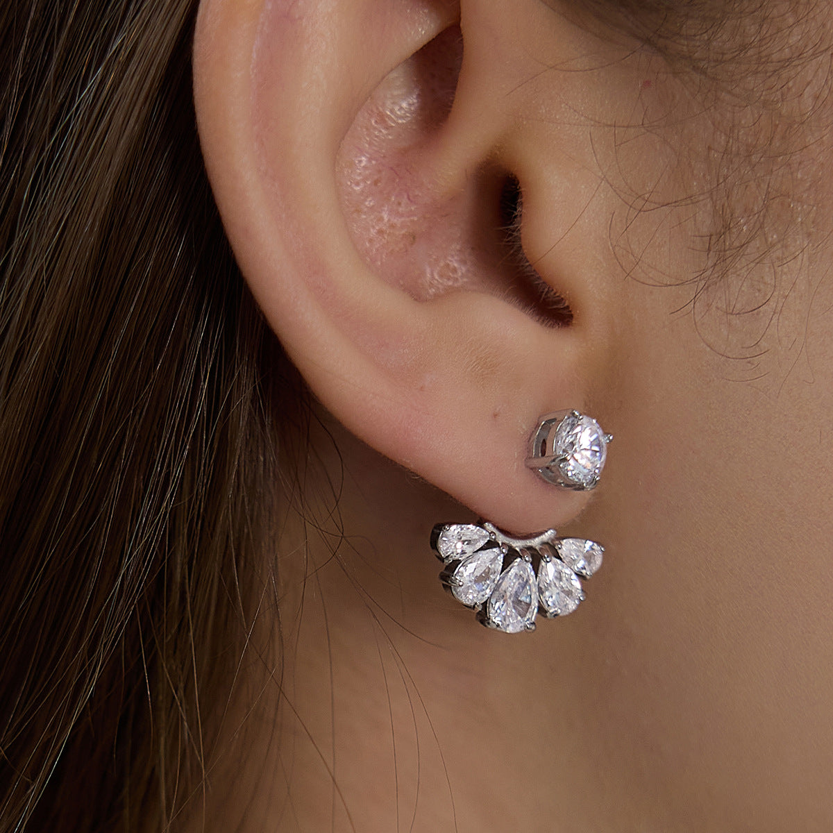 Gilded Petal Crystal Jacket Earrings