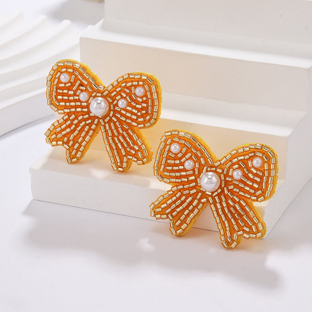 Beaded Holiday Bow Earrings
