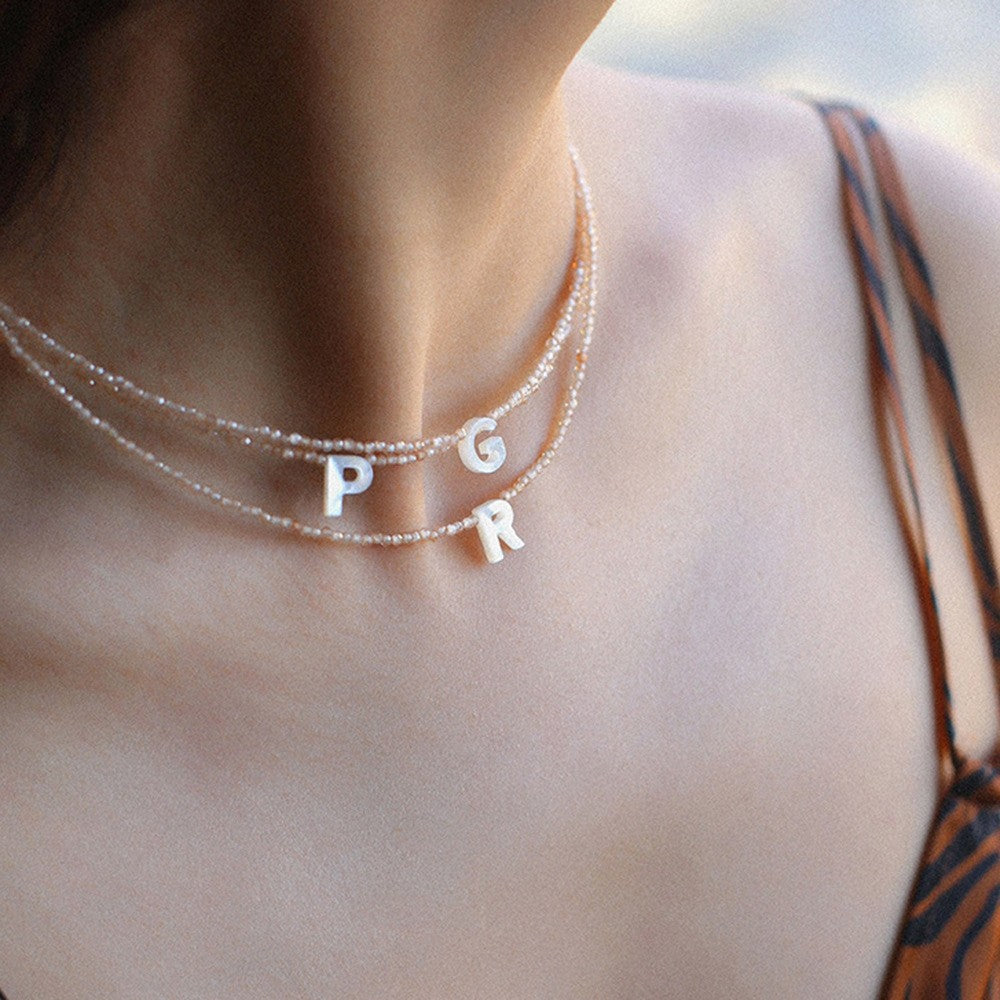Preorder: Neutral Crystal Beaded Initial Necklace