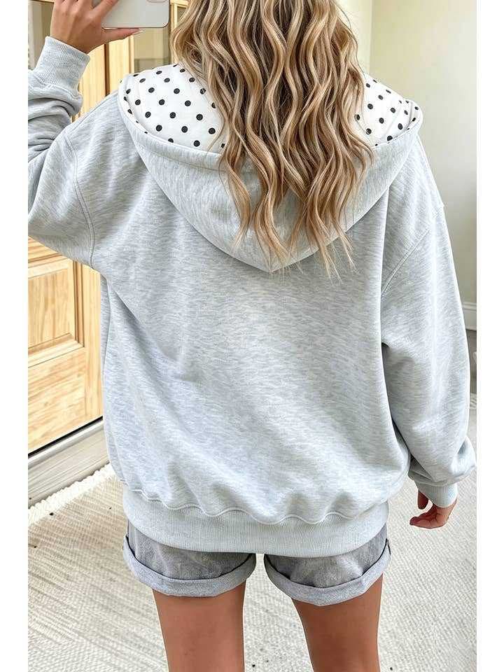 Polka- Dot Zip Up Sweatshirt
