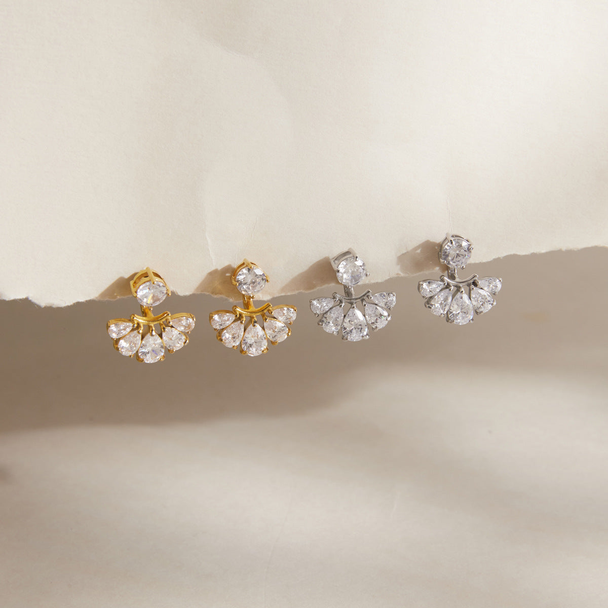 Gilded Petal Crystal Jacket Earrings