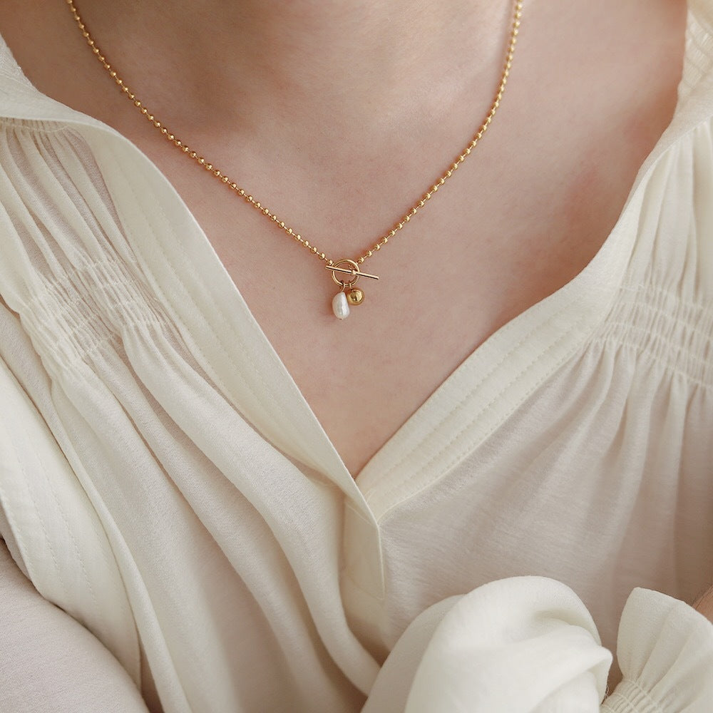 Preorder: Lustrous Pearl and Gold Ball Necklace