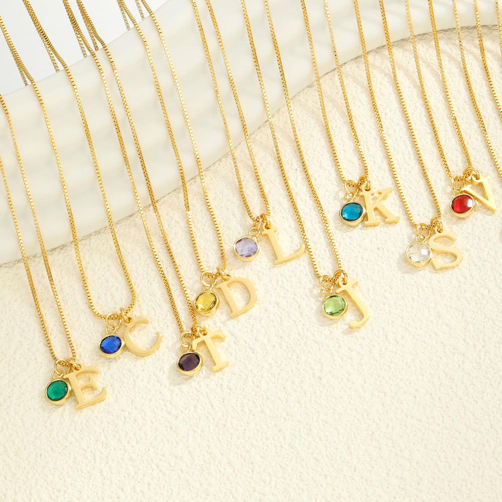 PREORDER: Initial Necklace with Birthstone Accents