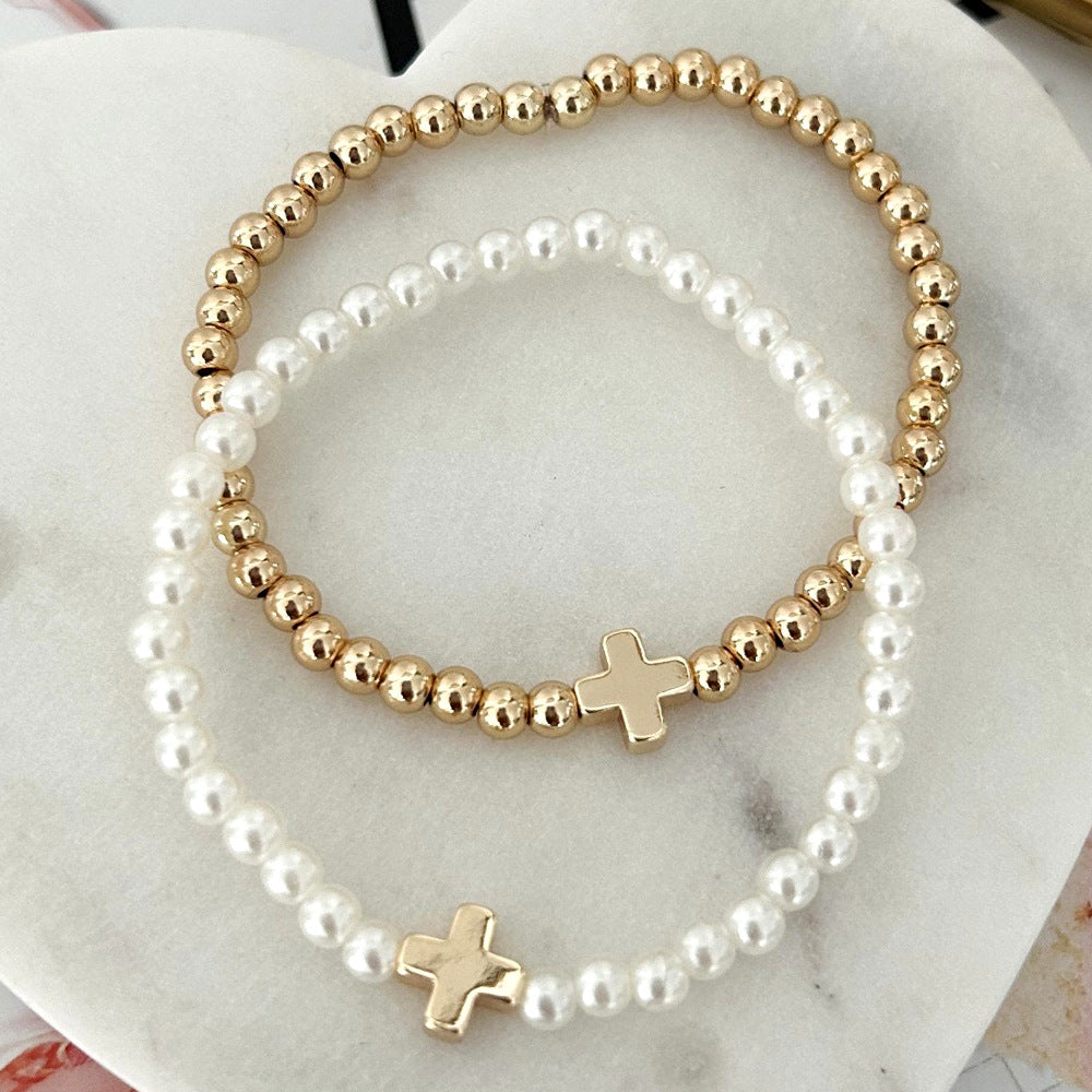 Pearl Cross Bracelet SET