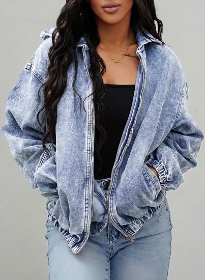 Washed Denim Style Hooded Jacket