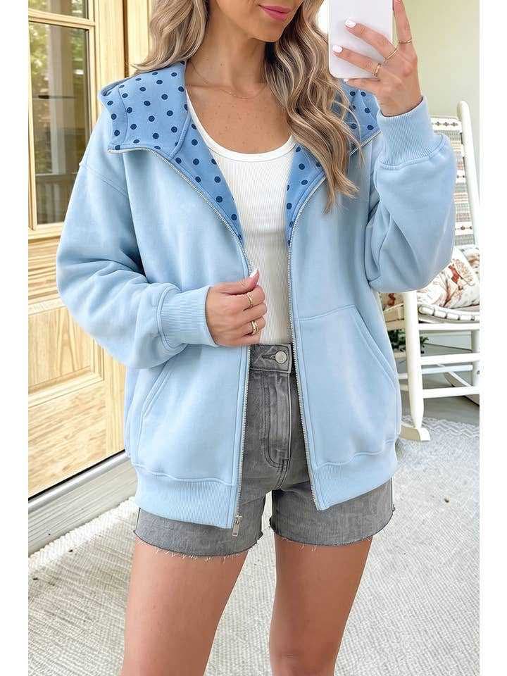 Polka- Dot Zip Up Sweatshirt