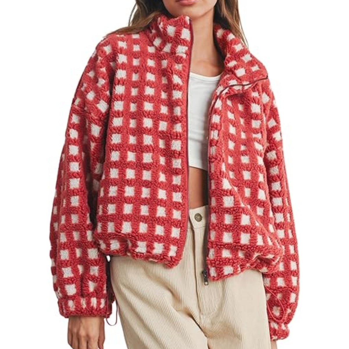 Cozy Check Sherpa Zip Jacket