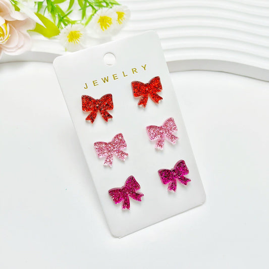 Spring Bow Acrylic Stud Earring Set