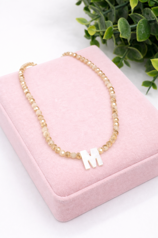 Preorder: Neutral Crystal Beaded Initial Necklace