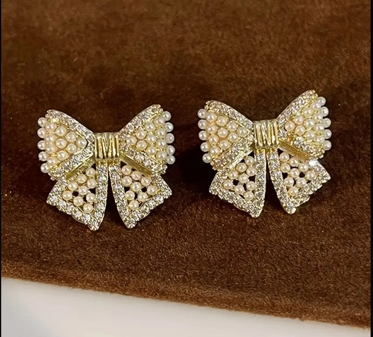 Pearl & Sparkle Bow Studs