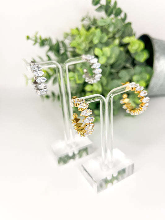 Marquis CZ Stone Hoop Earrings