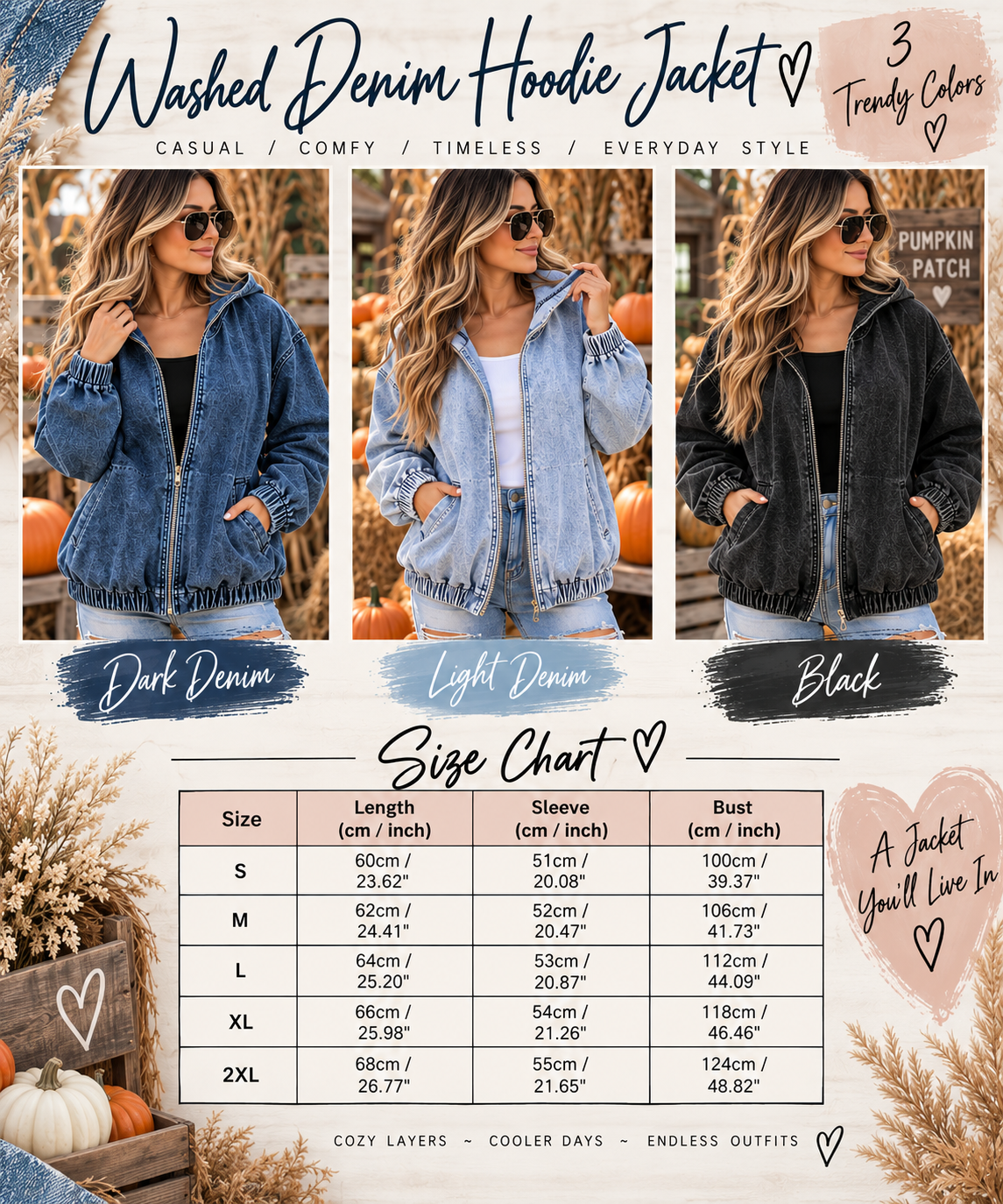 Washed Denim Style Hooded Jacket