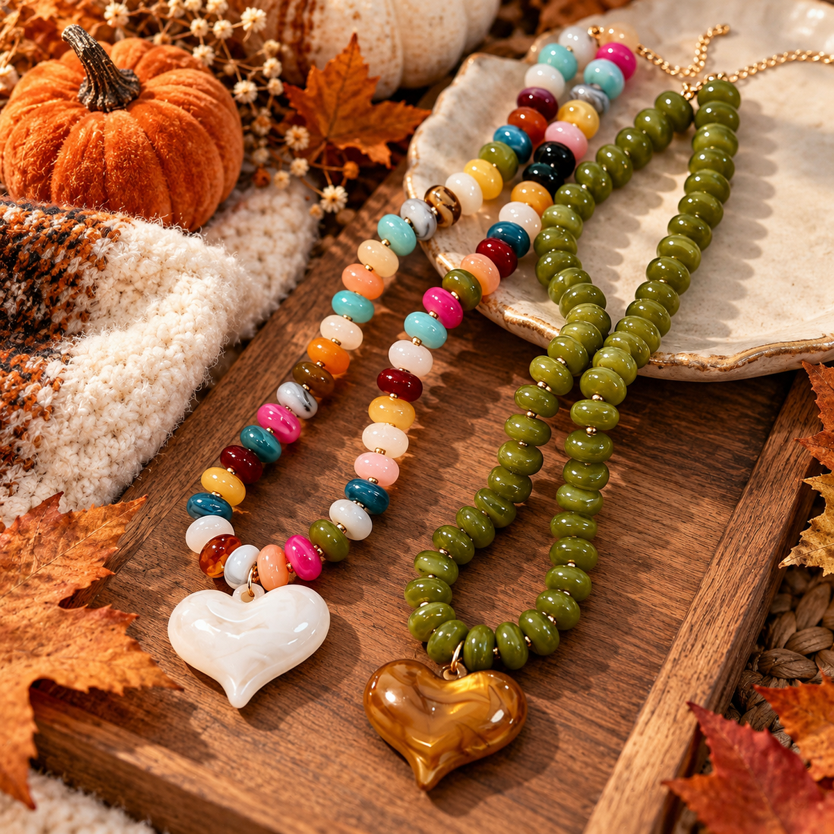 Autumn Heart Beaded Necklace