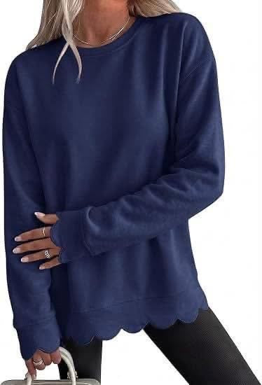 Scalloped Hem Cozy Pullover