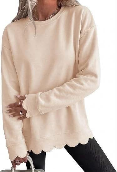 Scalloped Hem Cozy Pullover