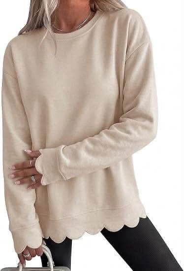 Scalloped Hem Cozy Pullover