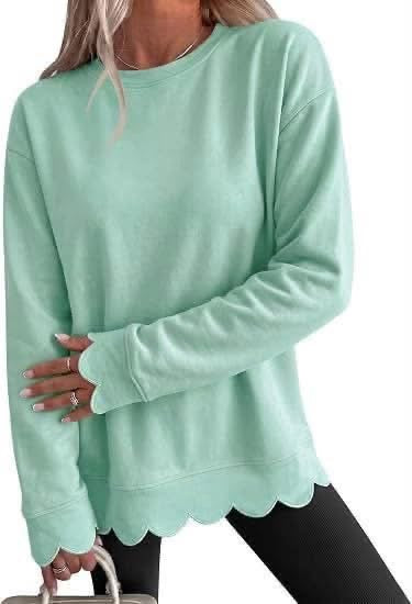 Scalloped Hem Cozy Pullover