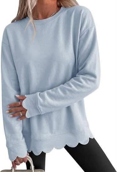 Scalloped Hem Cozy Pullover