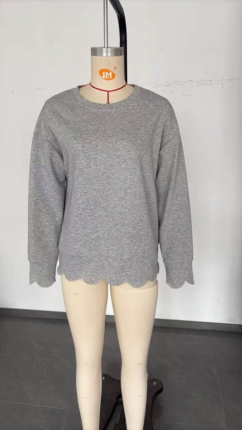 Scalloped Hem Cozy Pullover