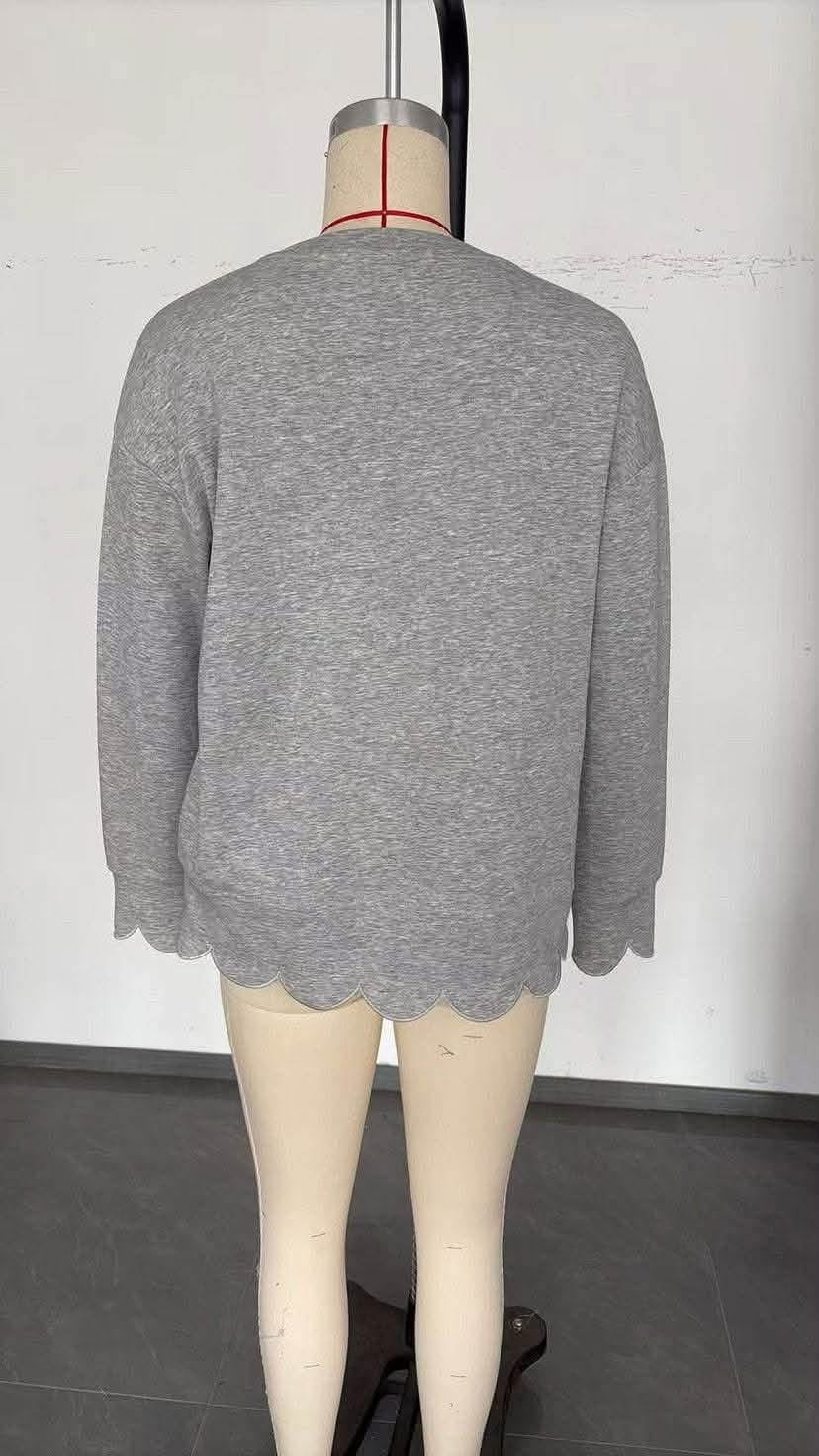 Scalloped Hem Cozy Pullover