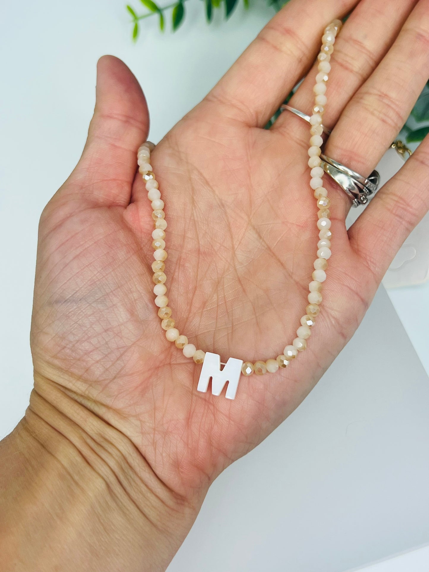 Preorder: Neutral Crystal Beaded Initial Necklace