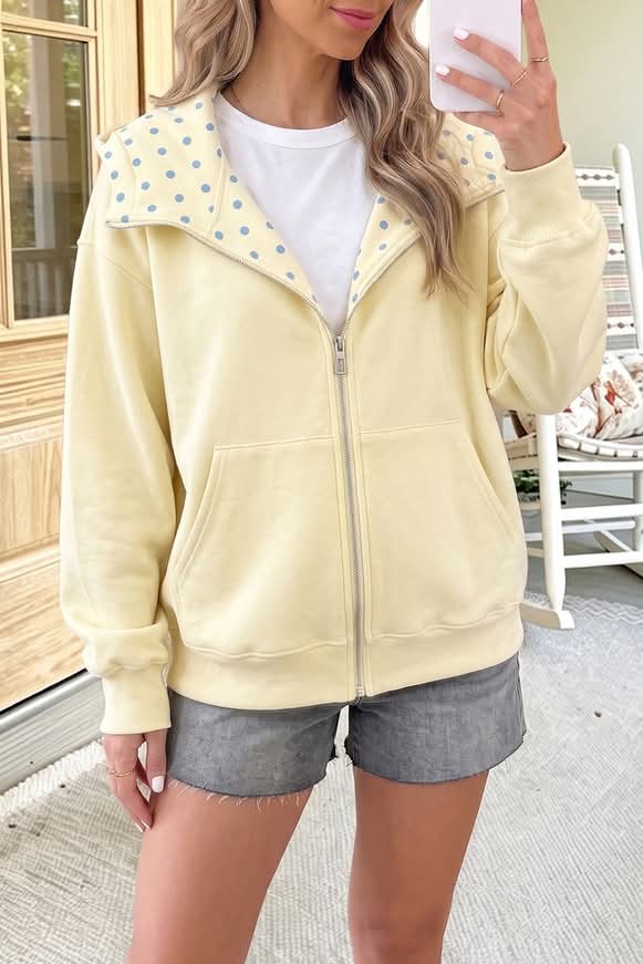 Polka- Dot Zip Up Sweatshirt