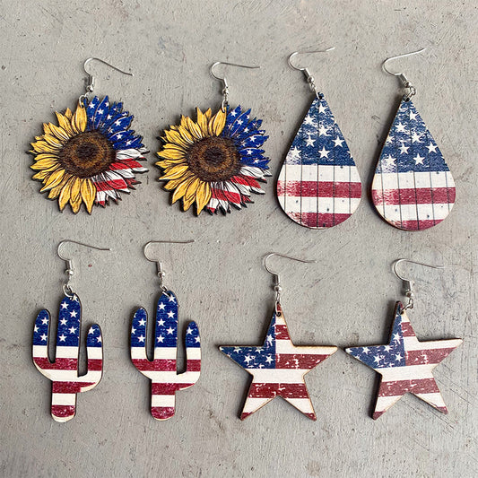 *RTS* Patriotic Wooden Earrings